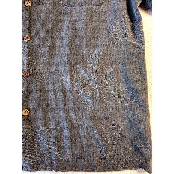 100% Silk Jacquard floral Hawaiian Button Up Shirt Pigment Dyed Black Sz Lrg - Picture 9 of 10